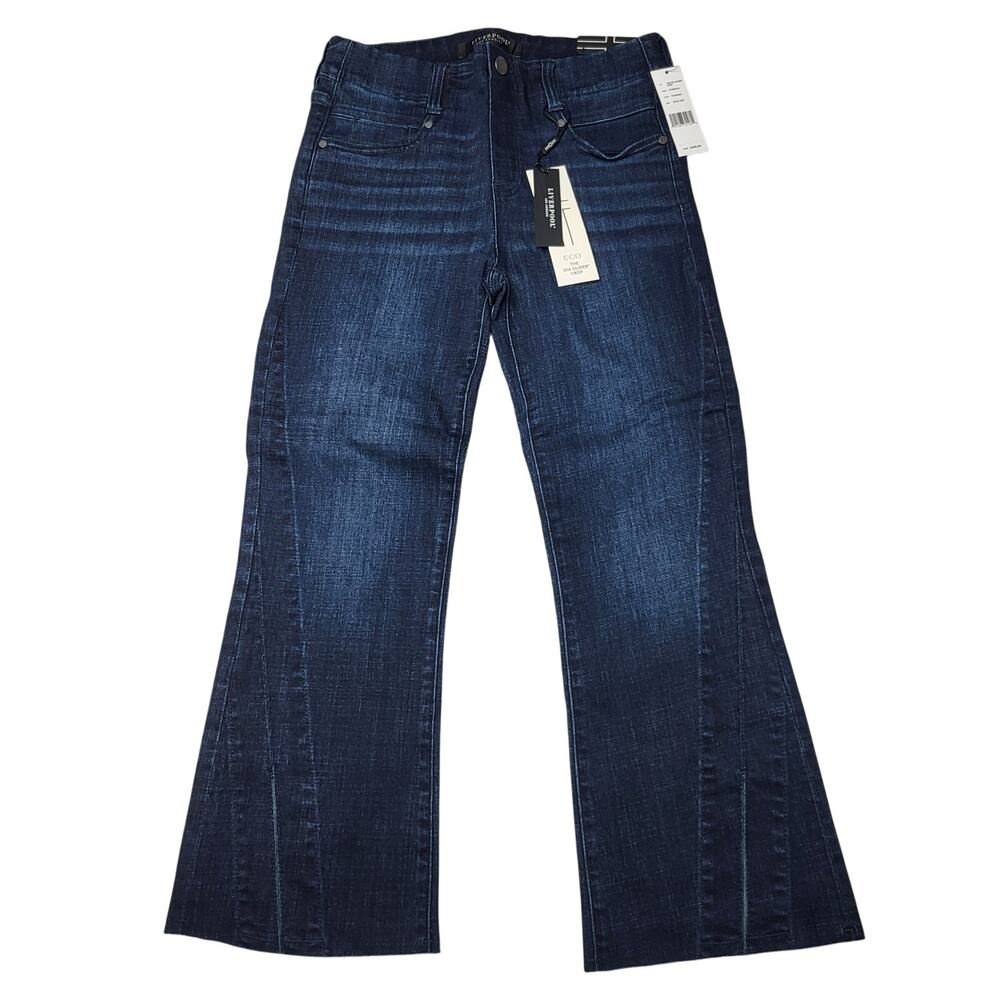Liverpool Gia Glider Crop Jeans Pull On Split Raw Hem Flare Columbia Dark 26P - Picture 3 of 11